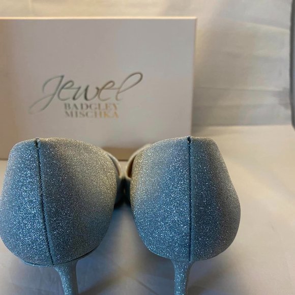 NEW Bridal / Wedding Jewel Badgley Mischka Silver Glitter Kitten Heels Sz 10 - Picture 5 of 13